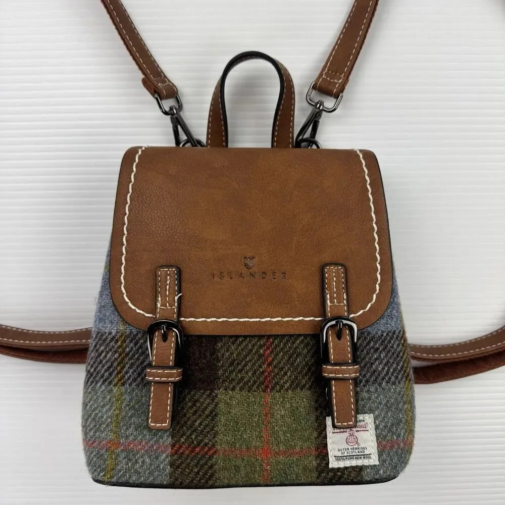 Islander Jura Mini Backpack Harris Tweed Tartan Vegan Leather Scotland NWOT